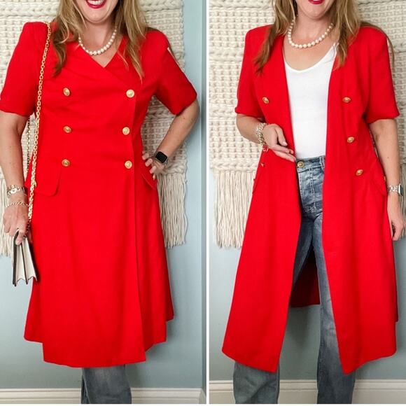 Vintage 80s Robert Riel Saks 5th Ave Lipstick Red Dress/Duster size 14 L large - Picture 1 of 8
